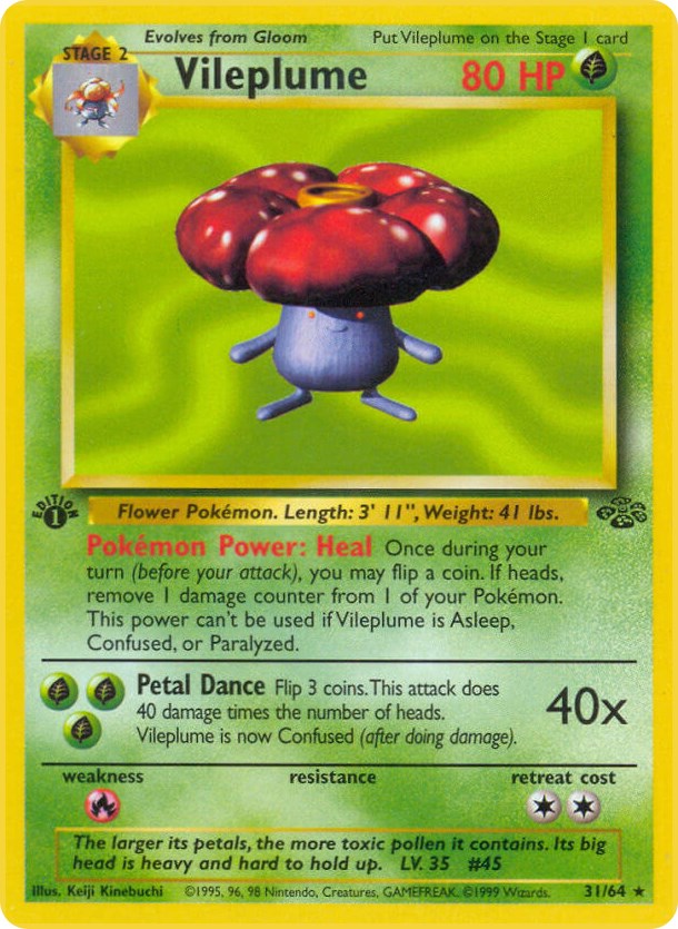 Vileplume 15/64 Jungle 1st Edition Near Mint Condition Rare Holo Pokemon Card TC 