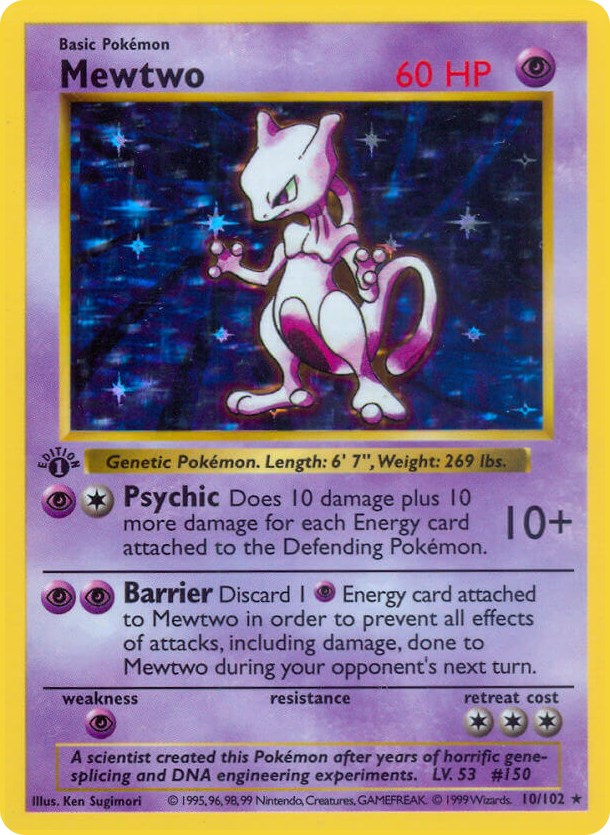 Mewtwo Base Set Shadowless Pokemon 