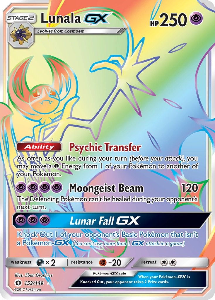 Lunala GX Holo secret SM Base Set 153/149 custom Proxy 