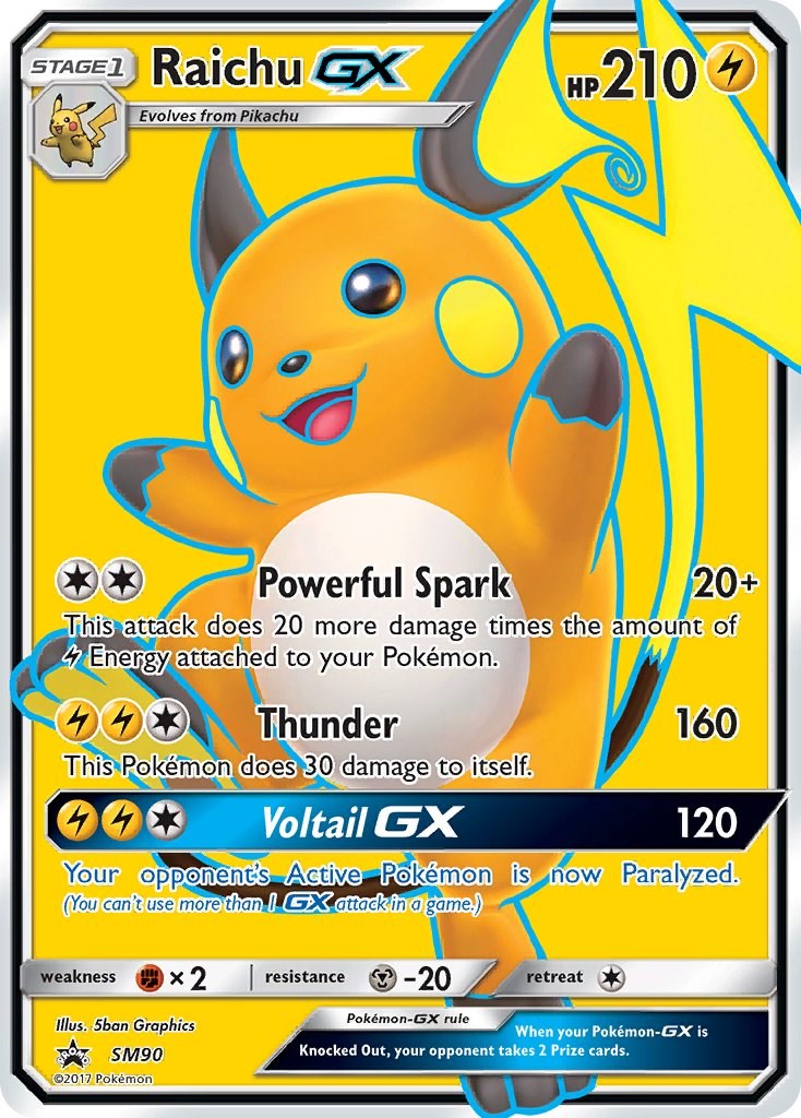 Shiny Raichu Gx Surfing Custom Pokemon Card Premium Quality 