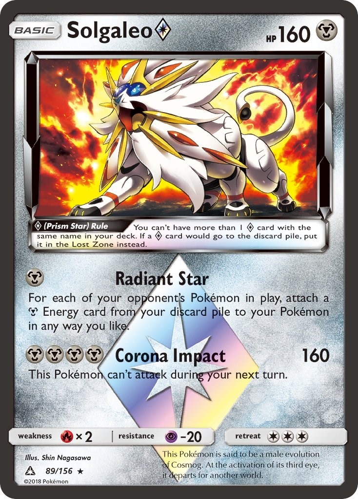 Pokemon 2018 SM#8b GX Ultra Shiny Solgaleo Prism Star Holofoil Card #082/150