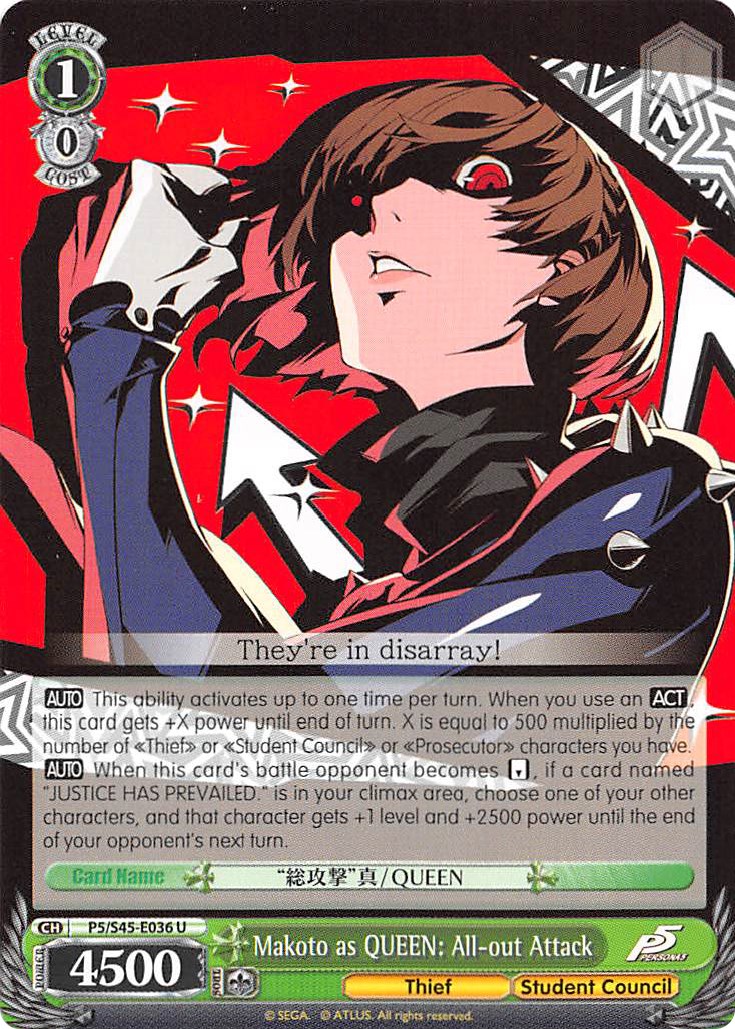 Weiss Schwarz P5 Persona 5 Makoto as Queen 3 Card Set Post Apocalyptic Raider 