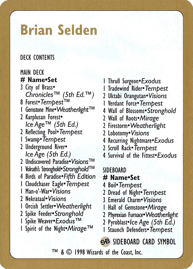 Jon Finkel Decklist [World Championship Decks 2000]