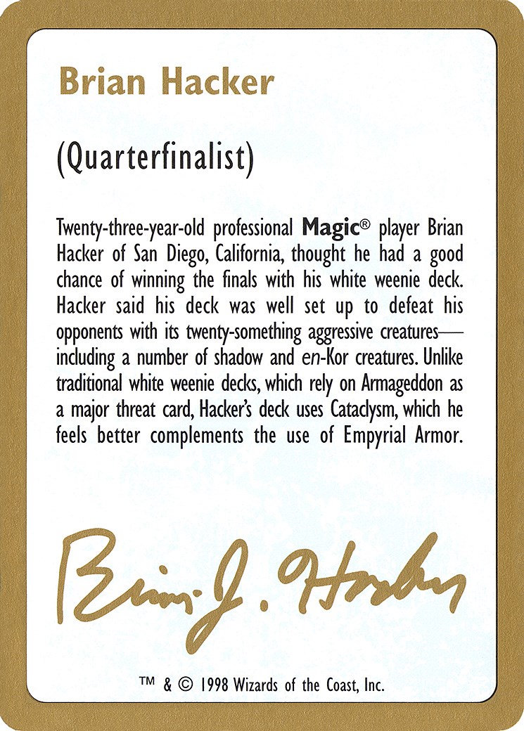 World Championship Deck: 1998 Seattle - Brian Hacker, Quarterfinalist - World  Championship Decks - Magic: The Gathering