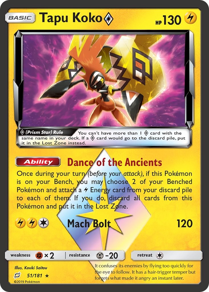 Tapu Koko 51/181, SM - Team Up, PRISM STAR, Pokemon NM