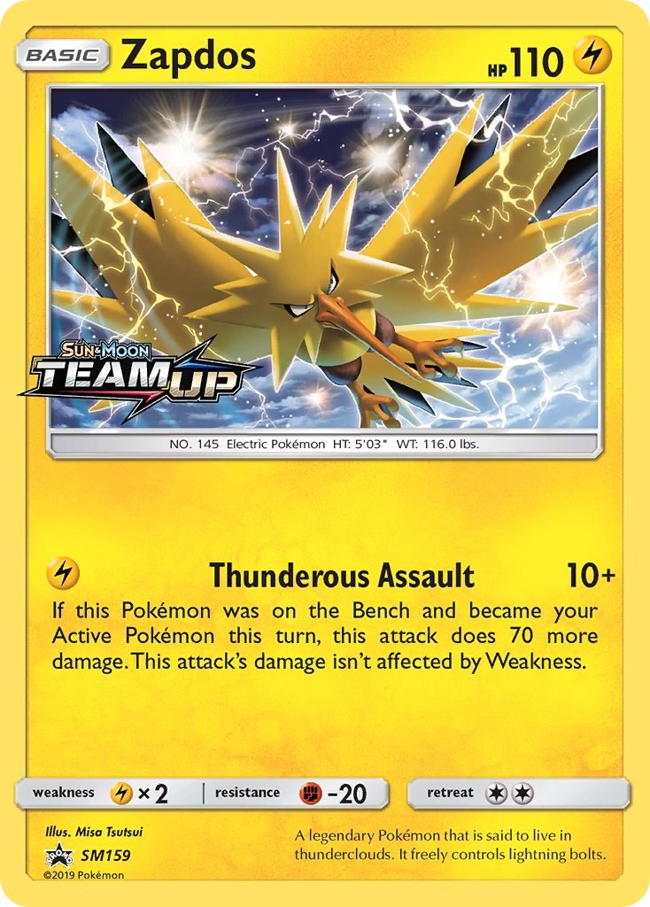 Pokemon Card Zapdos Sm159 near Mint + Eng Rare Foil Prerelase Team Up