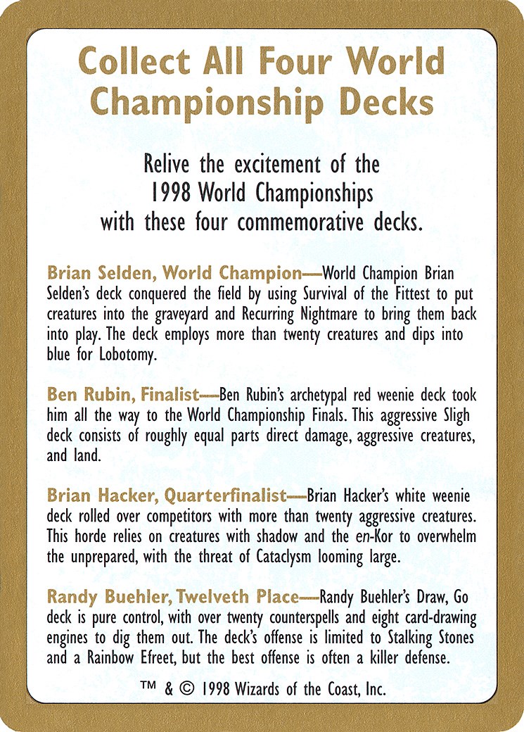 World Championship Deck: 1998 Seattle - Brian Hacker, Quarterfinalist - World  Championship Decks - Magic: The Gathering