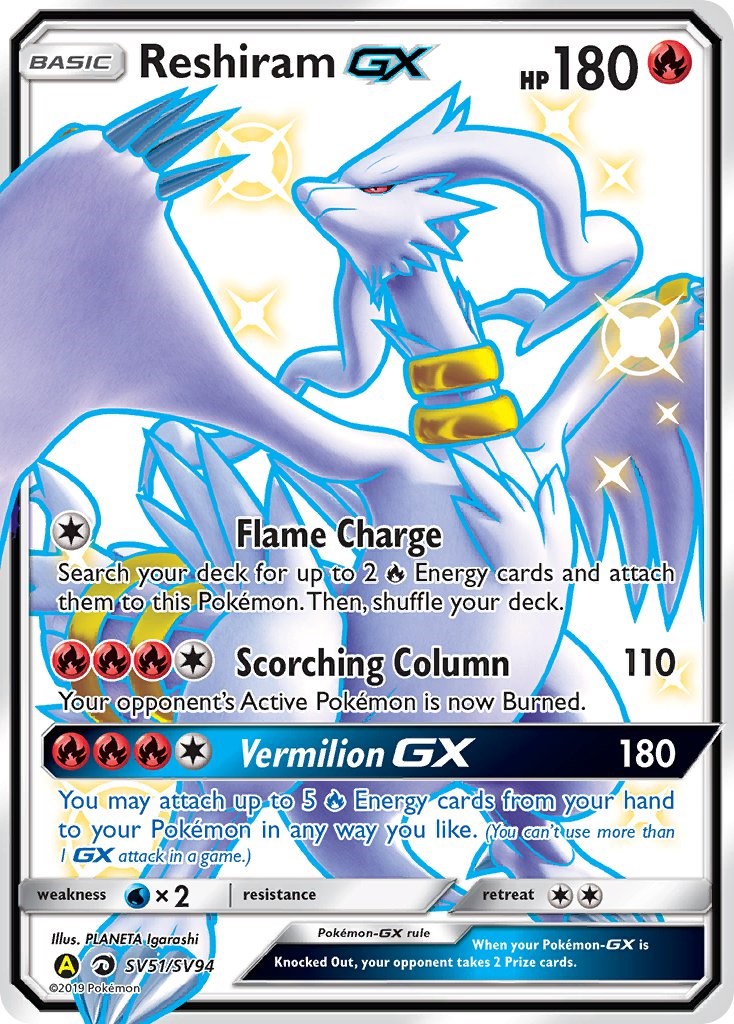 Reshiram GX Shiny Gold Metal Pokemon Card 