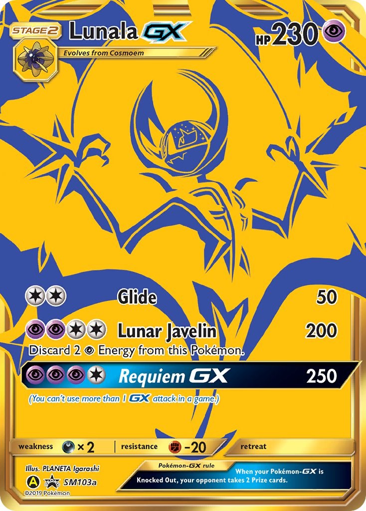 Lunala GX Gold HOLOGRAPHIC Custom Made Pokemon Card 