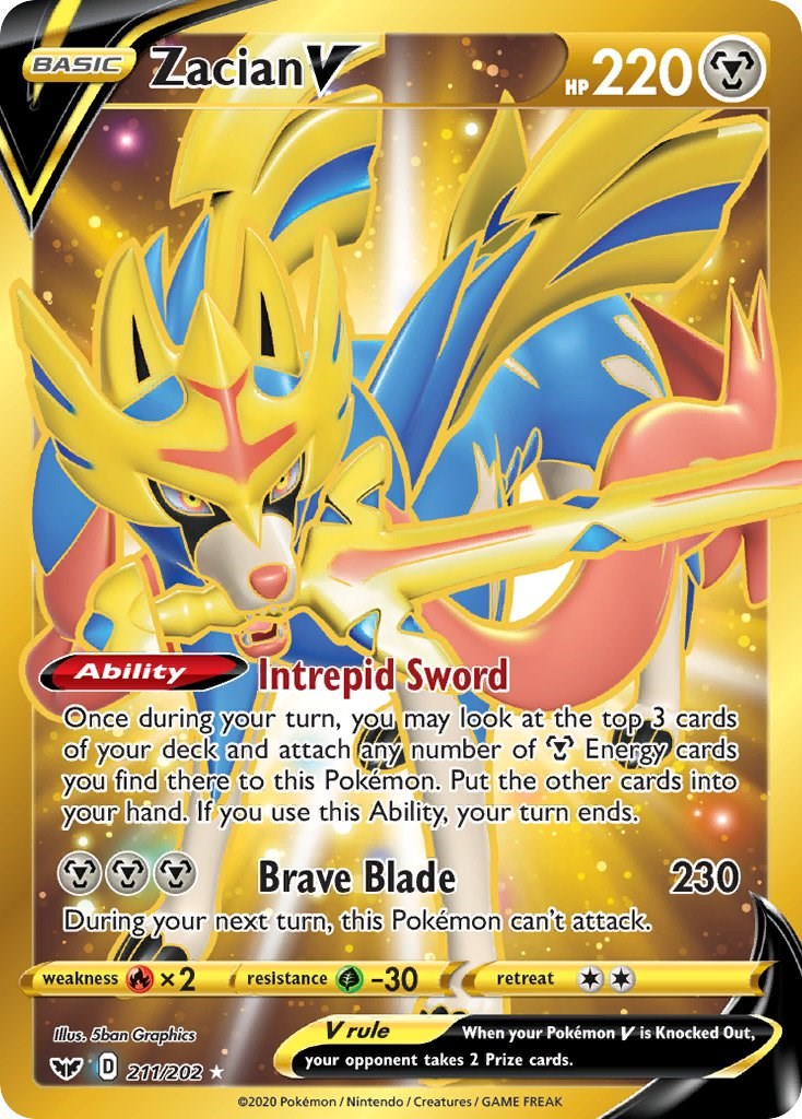 Zacian V Gold Metal Pokemon Card