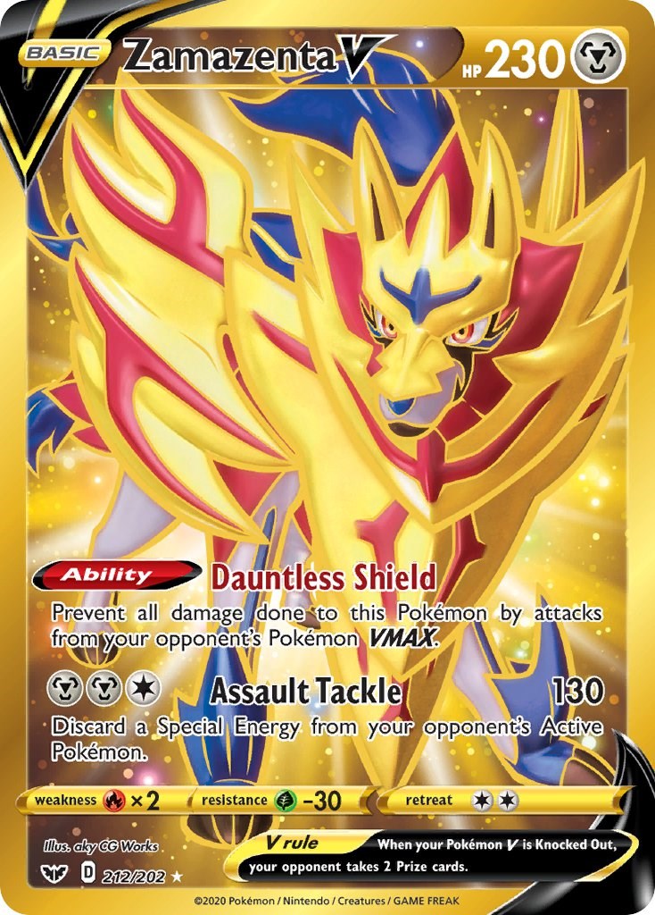 Zamazenta Gold Metal Pokemon Card 