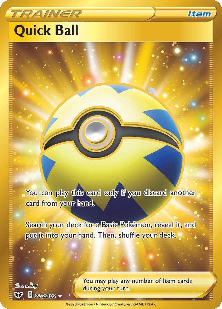 In Hand 179/202 Pokemon Sword & Shield Quick Ball Trainer Card 