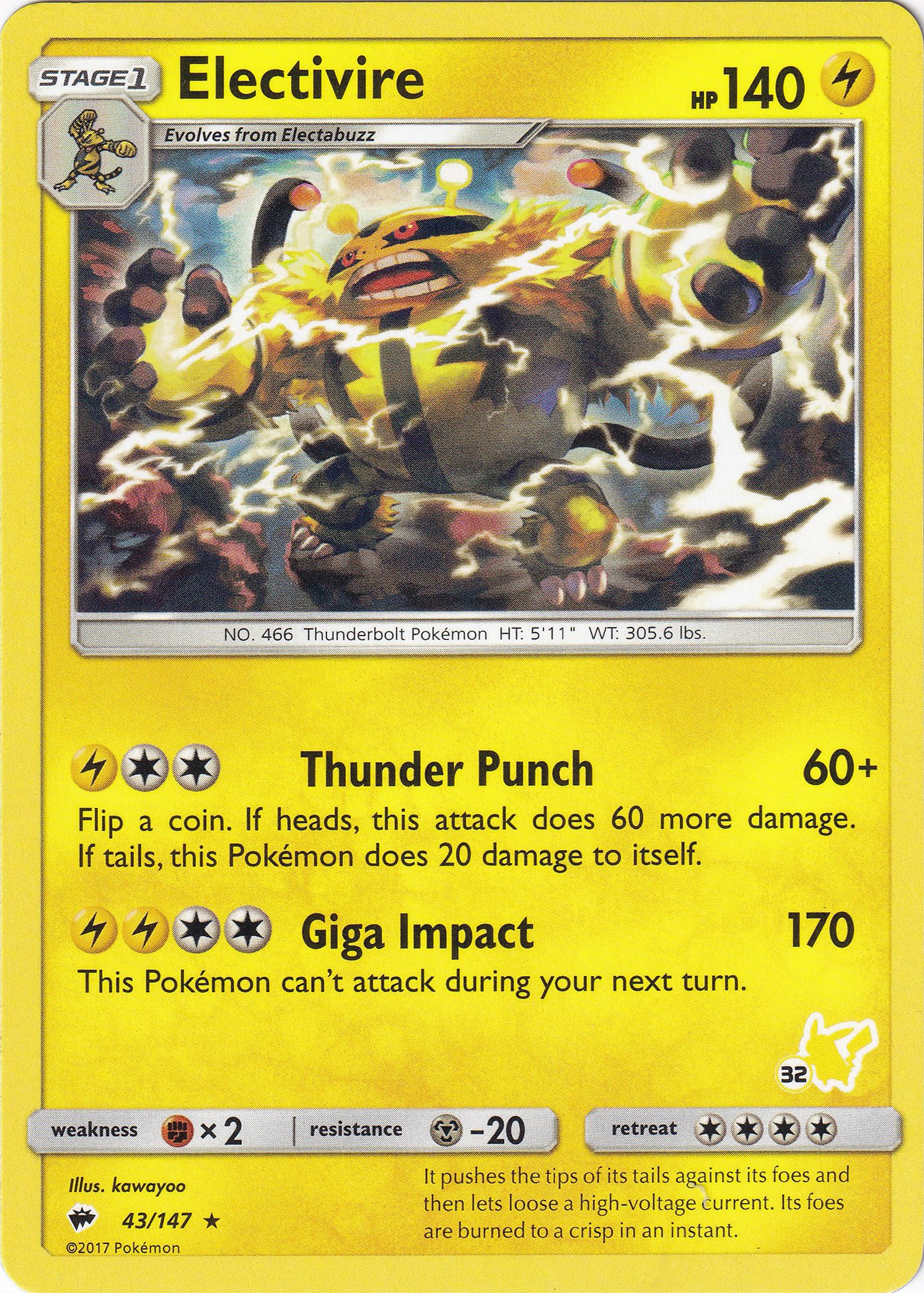 Electivire- 43/147 (#32 Pikachu Stamped) card artwork