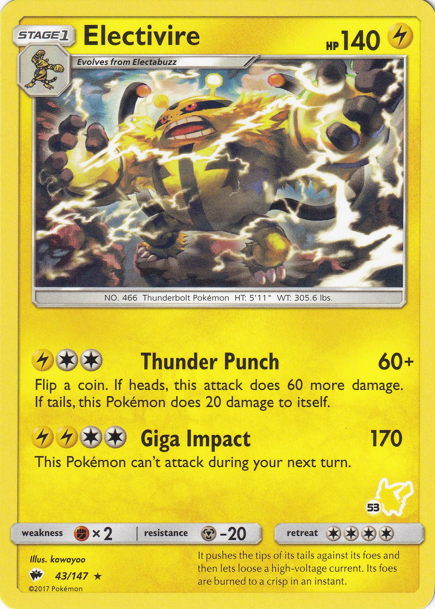 Electivire - 43/147 (#53 Pikachu Stamped) card artwork
