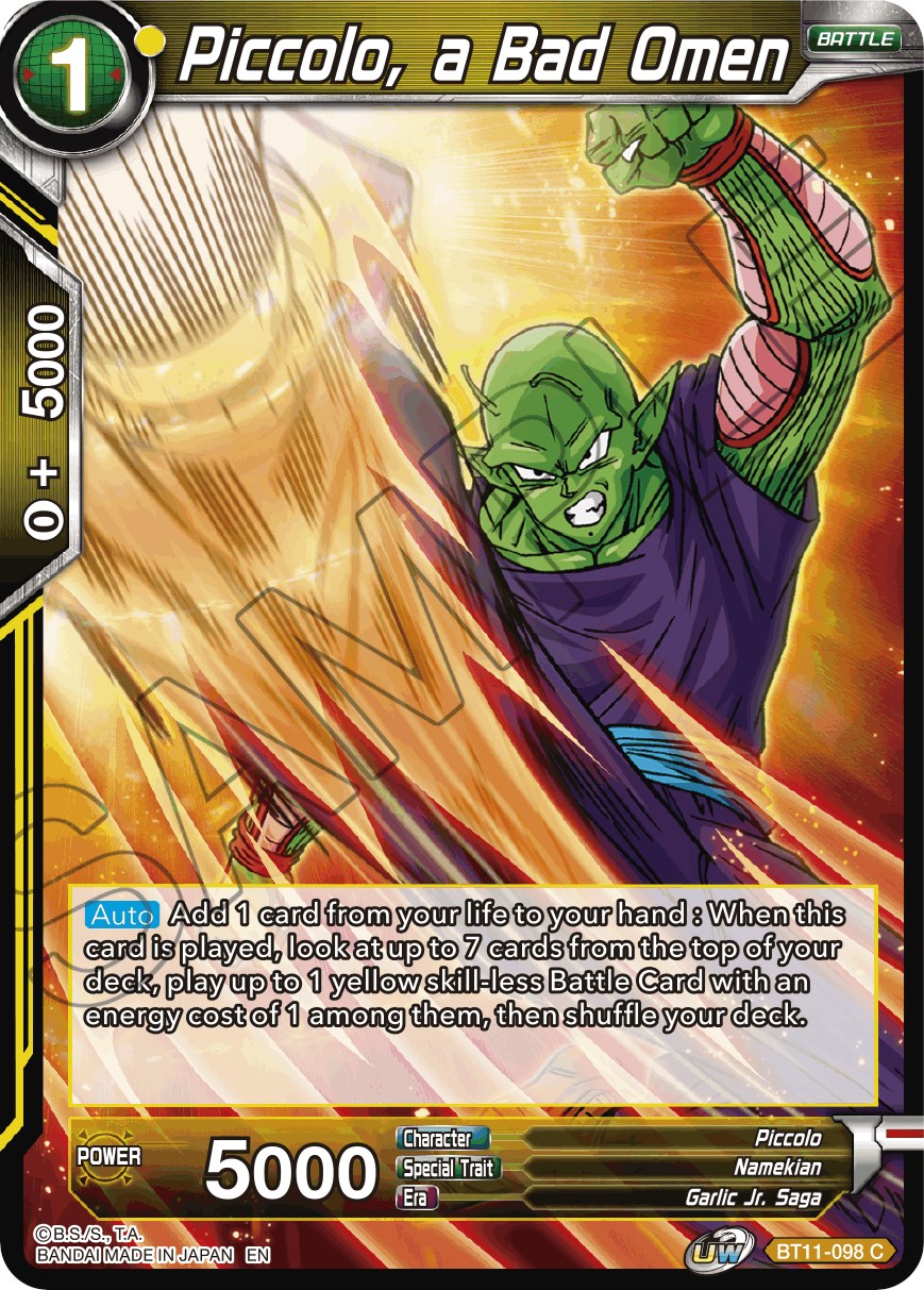 Piccolo, a Bad Omen Vermilion Bloodline Dragon Ball Super CCG