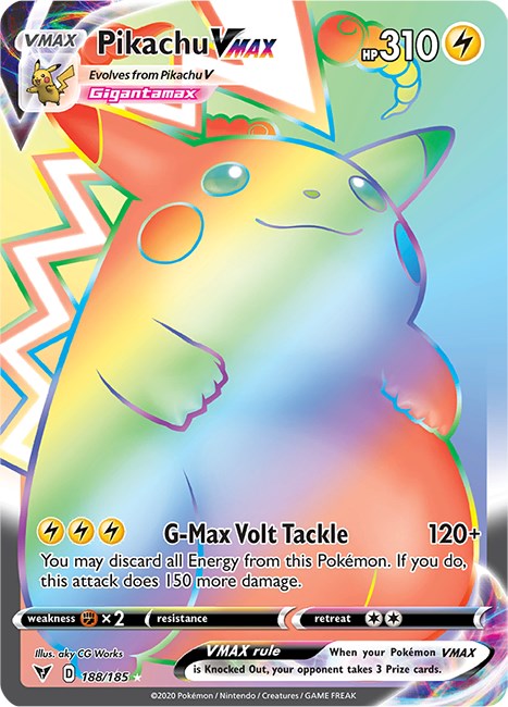 Rainbow Pikachu VMAX Vivid Voltage Secret Rare Pokemon Card - Graded 9.