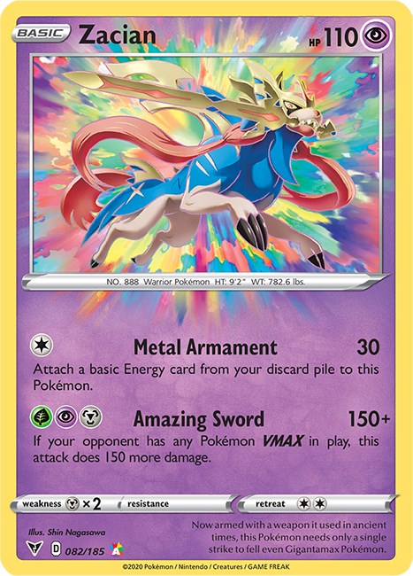 Zacian Amazing Rare 082/185 Vivid Voltage Pokemon Card Values - MAVIN