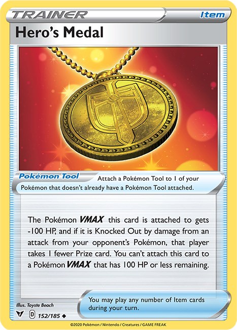 Mint/NM Pokemon Holo Reverse Hero's Medal  152/185 S&S: Vivid Voltage 