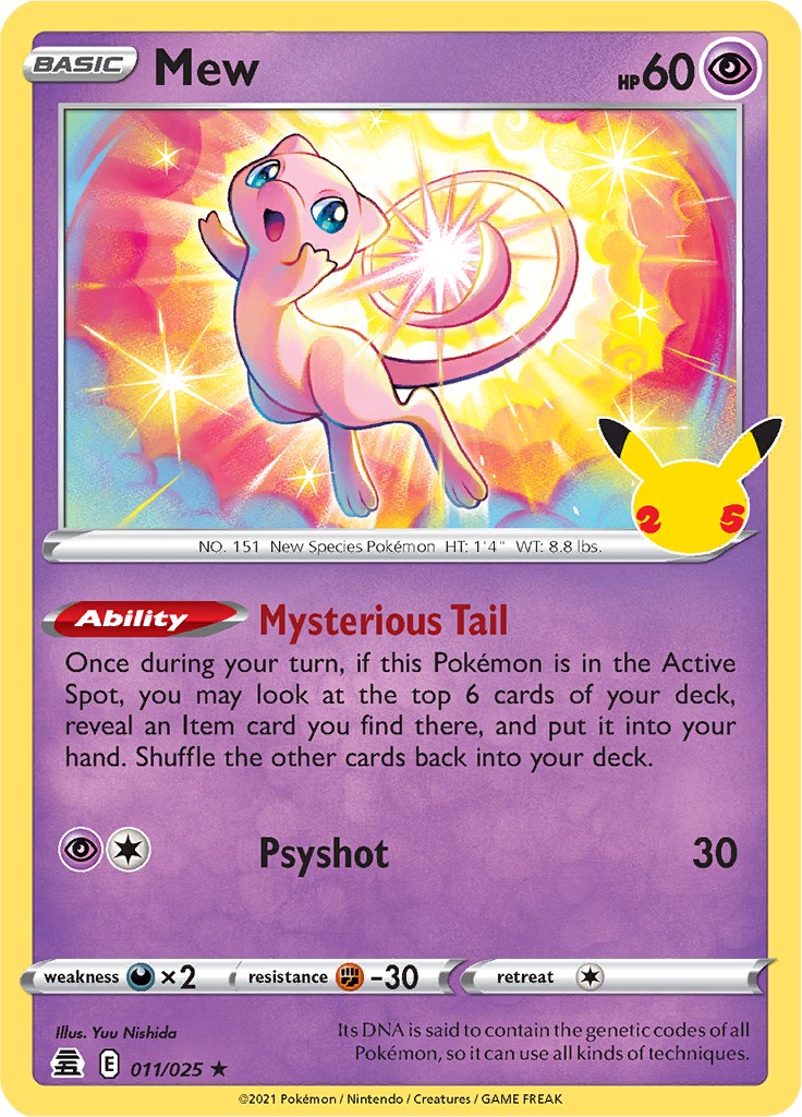 Pokémon TCG Celebrations Gold Shiny Mew Full Art Secret Rare 25th 025/ ...