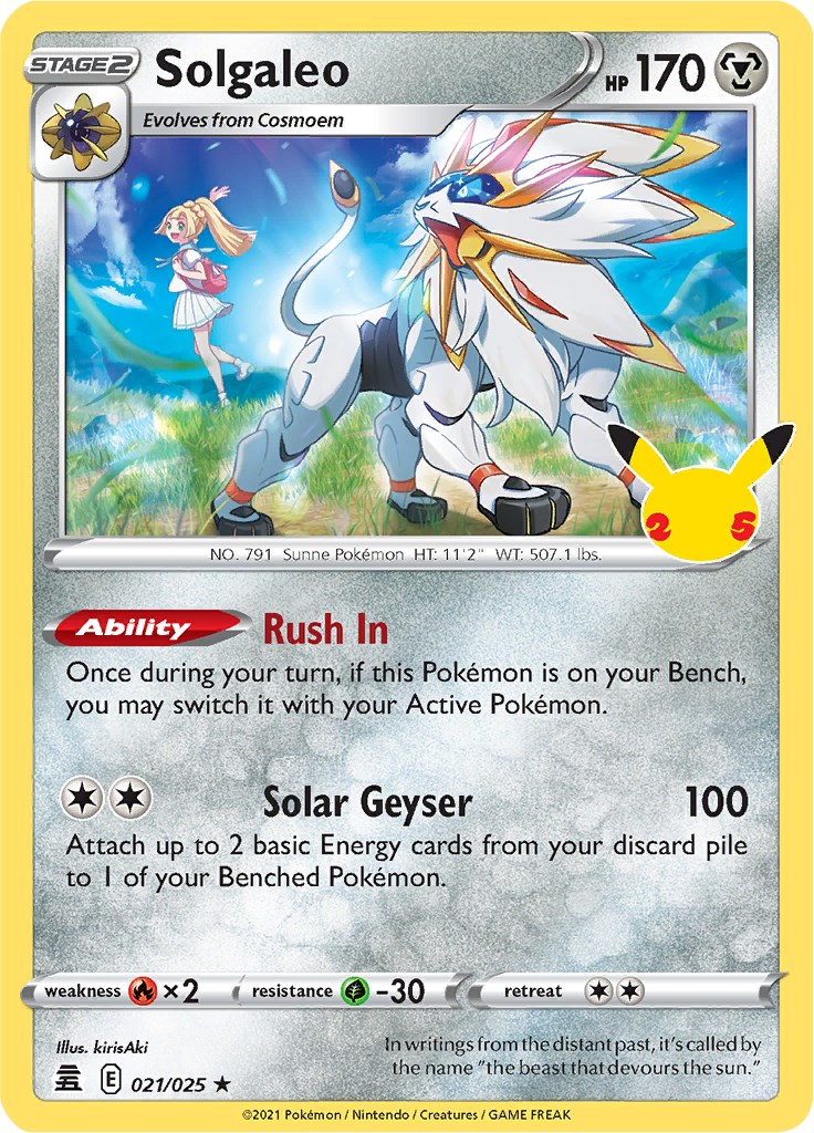 Solgaleo holo, célébration 25, cadre de carte Pokémon avec véritable carte  Pokémon, cadeau, geek -  France