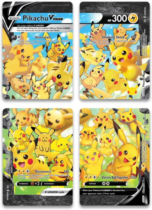 Pokemon 25th Anniversary Celebrations TCG Card Set of 4 Pikachu V Union  Full Art