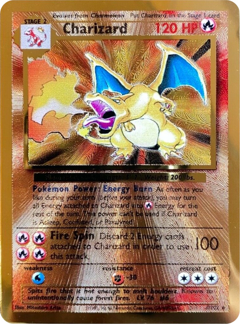 Anime Pokemon Go Card Pack with Metal Gold Cards English Charizard