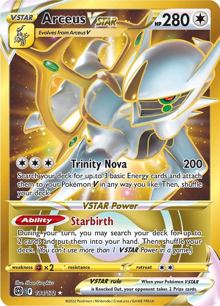 Golden Arceus Pokemon Card, Arceus Pokemon Card V Star