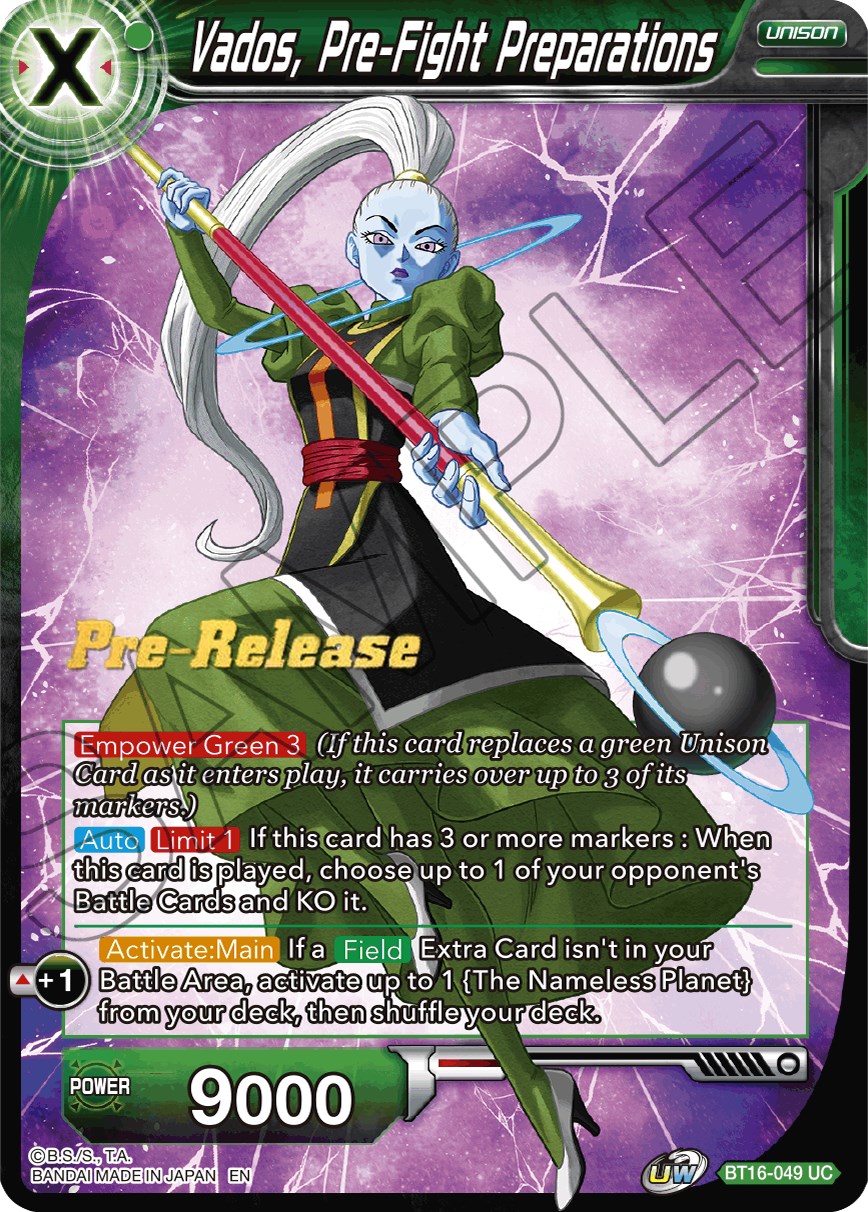 Vados, Pre-Fight Preparations - Realm of the Gods Pre-Release Cards - Dragon  Ball Super: Masters