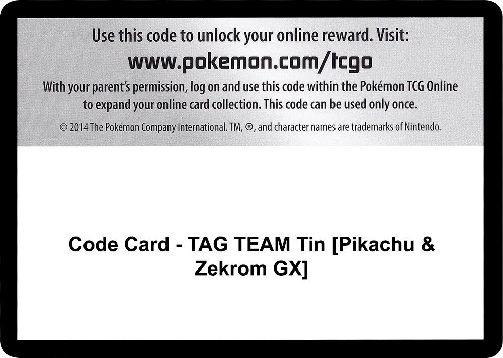 Spring 2019 Tag Team Tin: Pikachu & Zekrom GX - PTCGO Code – Card Cavern  Trading Cards, LLC