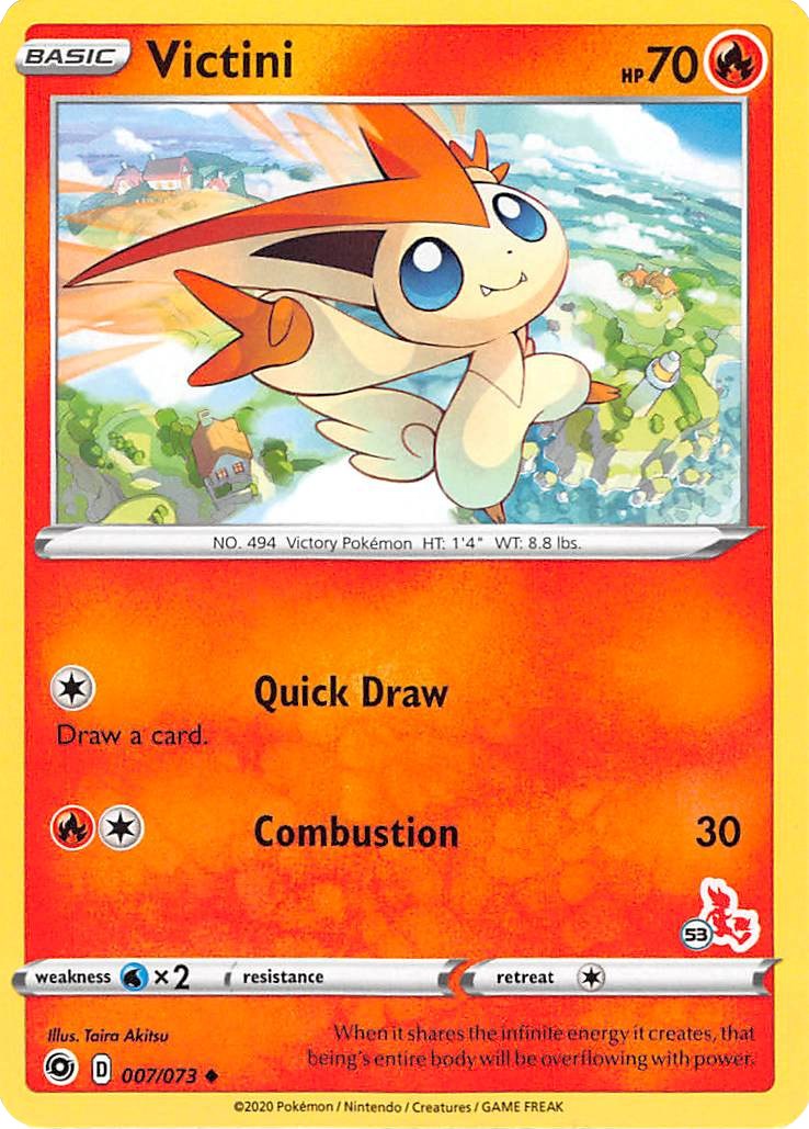 Victini - 007/073 (#53 Cinderace Stamped) card artwork