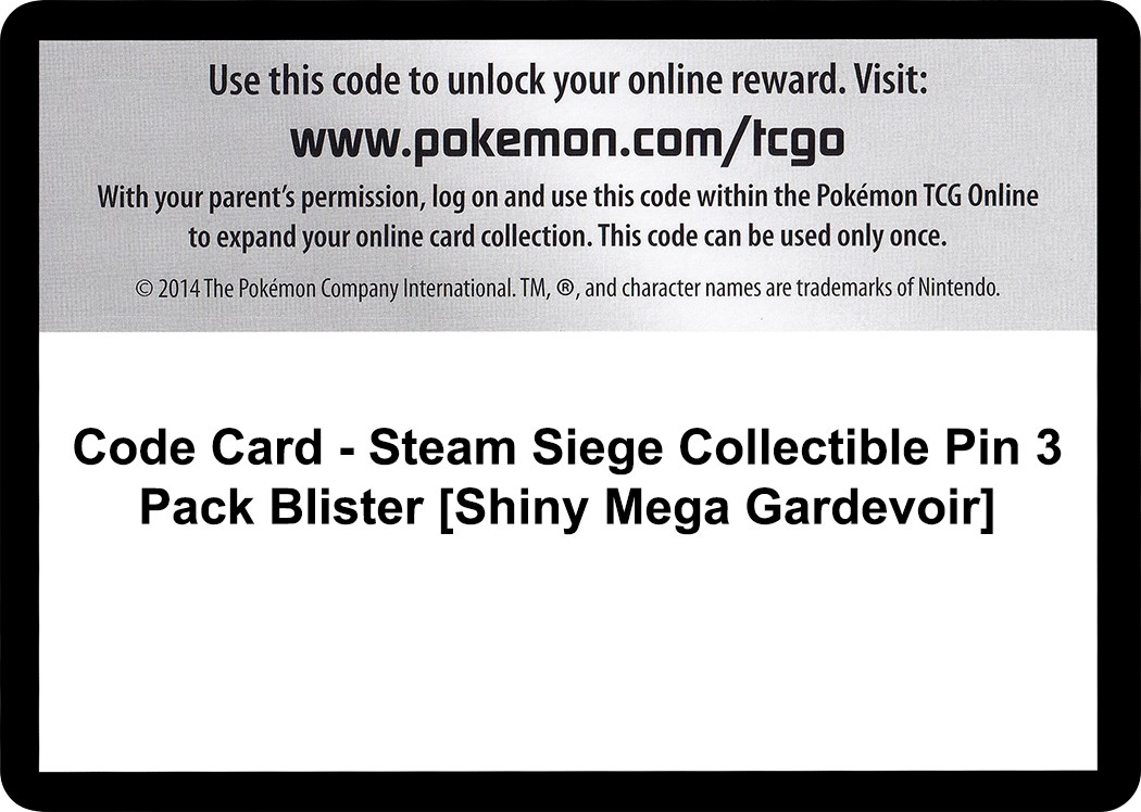 Code Card - Steam Siege Collectible Pin 3 Pack Blister [Shiny Mega Gardevoir]  - XY - Steam Siege - Pokemon