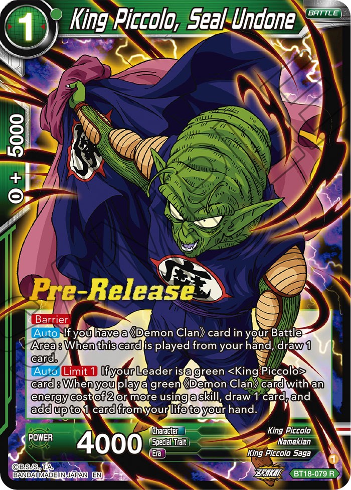 King Piccolo, Seal Undone Dawn of the ZLegends PreRelease Cards Dragon Ball Super CCG