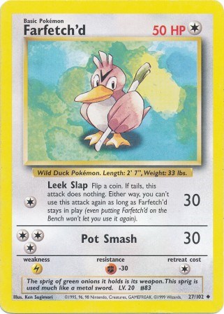 Pokemon Card - Farfetch'd - (27/102) Base Set Uncommon MP