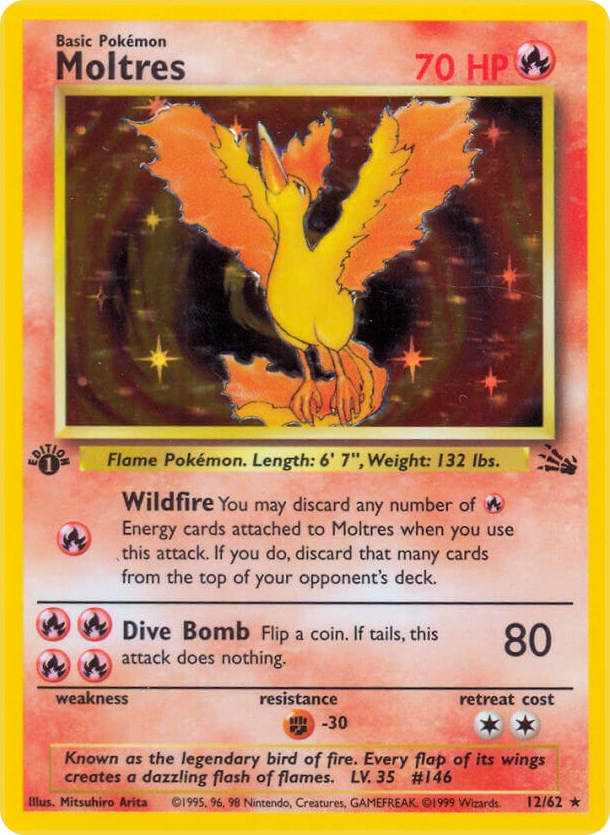 Mavin  Moltres First Edition #12/62 Shiny Holographic Pokemon Card Near  Mint Condition