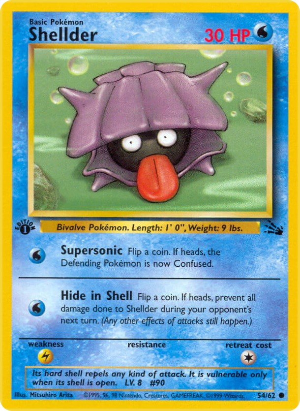 SHELLDER 30 HP- 54/62 - Uncommon GOOD FOSSIL Pokemon Pokémon