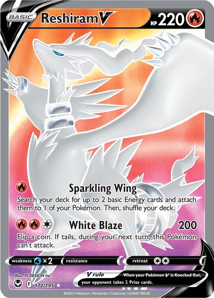 Pokémon Reshiram V Ultra Rare Silver Tempest 24/195 Pack Fresh NM-M