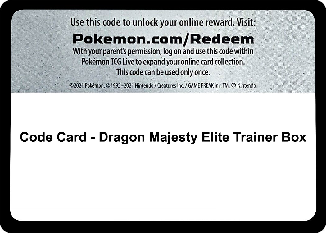 Code Card - Dragon Majesty Elite Trainer Box - Dragon Majesty - Pokemon