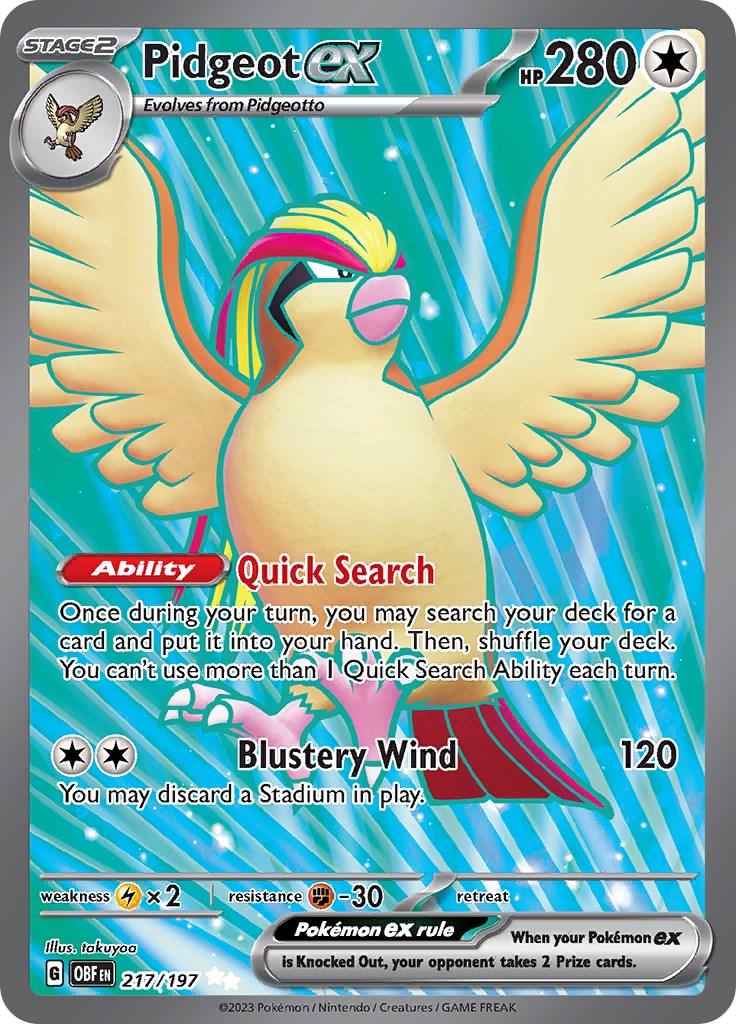 Pokemon Trading Card Game Obsidian Flames Single Card Double Rare Pidgeot  ex 164 - ToyWiz