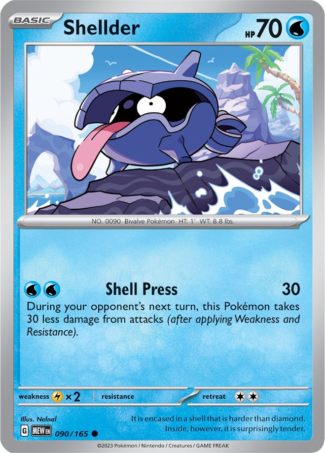 Shellder - 090/165 151 Reverse Holo Common Pokemon - NM/MINT