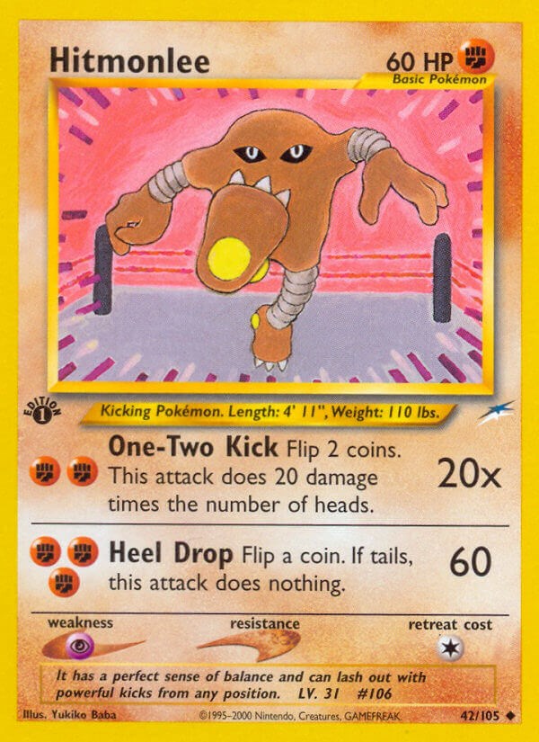 Pokémon Card, Hitmonlee, 1st Edition