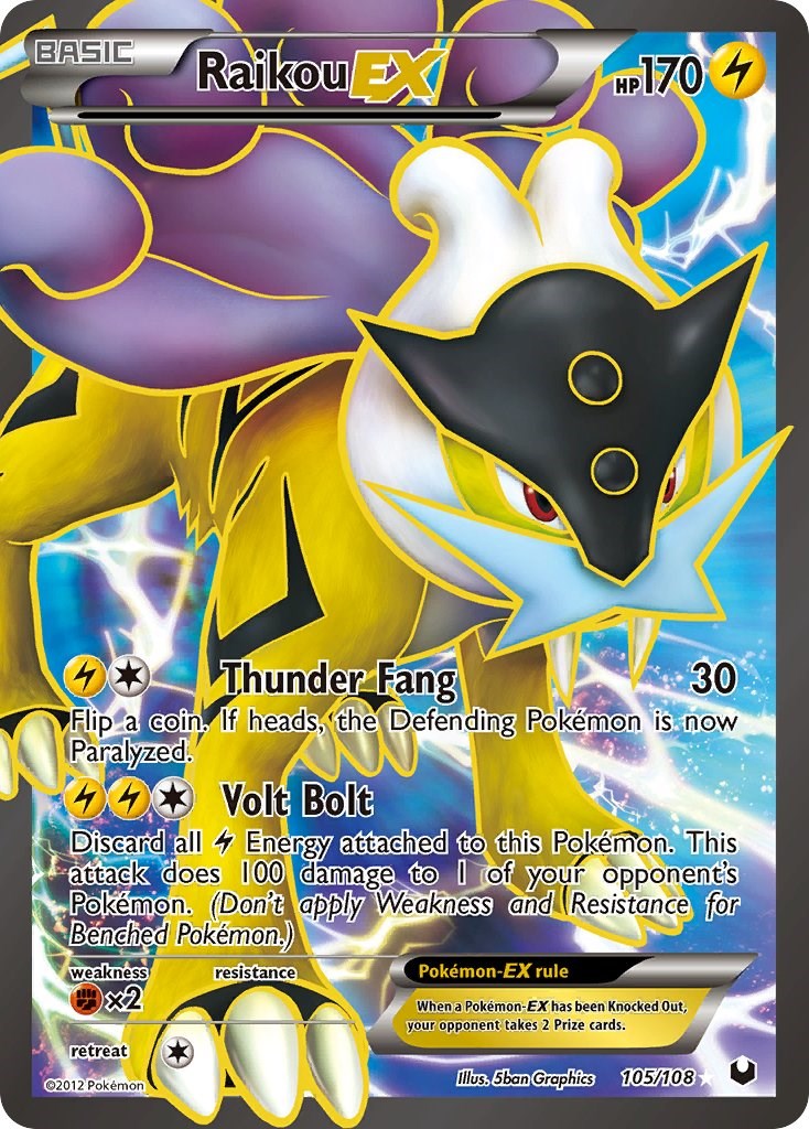 Pokemon Dark Explorers Single Raikou EX 105/108 - MODERATE PLAY (MP)