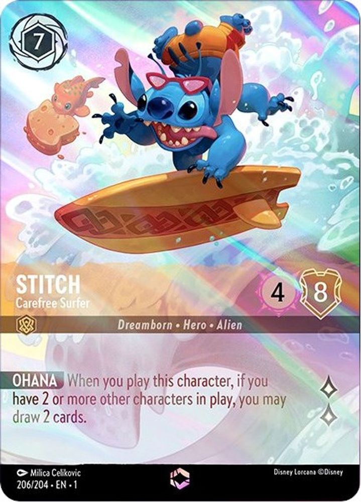 Stitch - Carefree Surfer (Enchanted) card