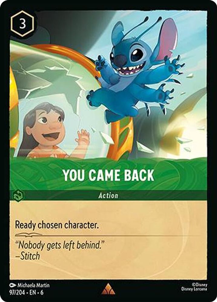 You Came Back card