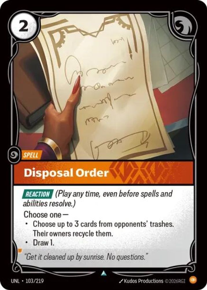 Disposal Order card