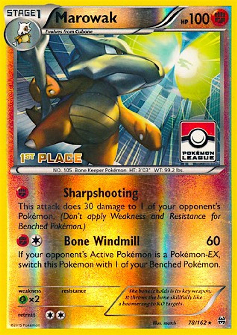 Marowak - 78/162 (Pokemon League) [1st Place] — League & Championship Cards