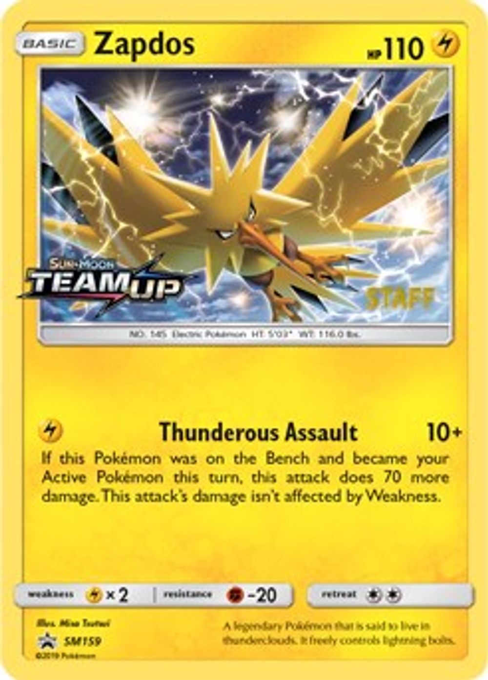 Zapdos - SM159 (Prerelease) [Staff] — SM Promos