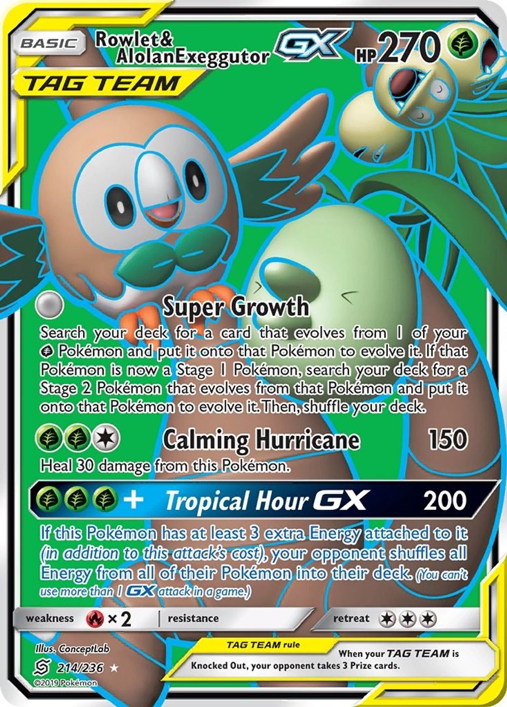 Rowlet & Alolan Exeggutor GX (Full Art) — SM - Unified Minds