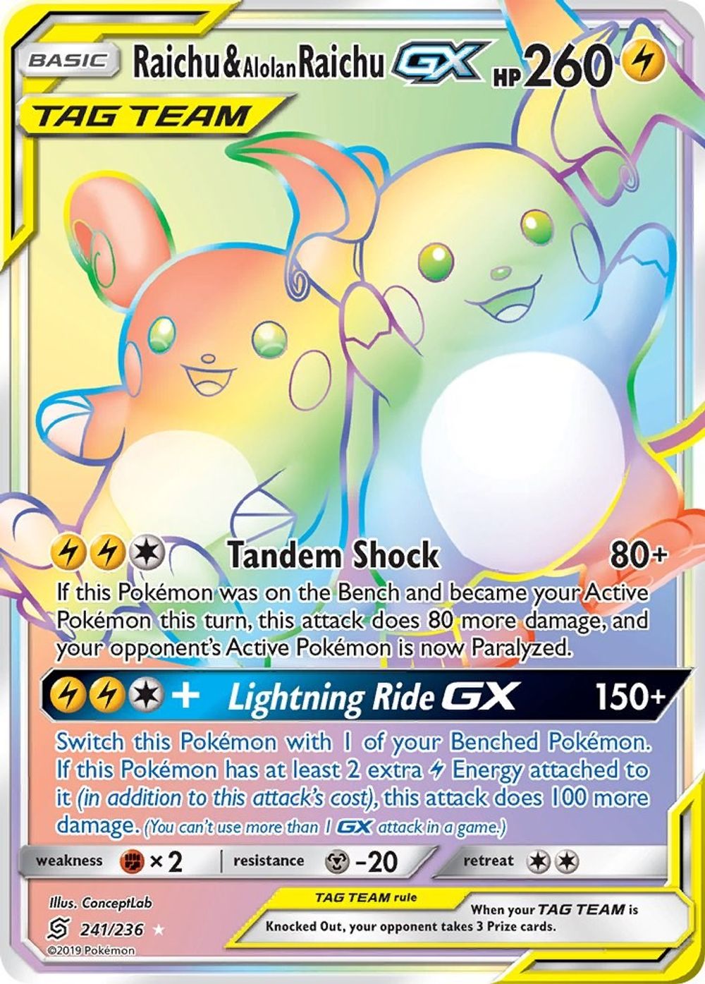 Raichu & Alolan Raichu GX (Secret) — SM - Unified Minds