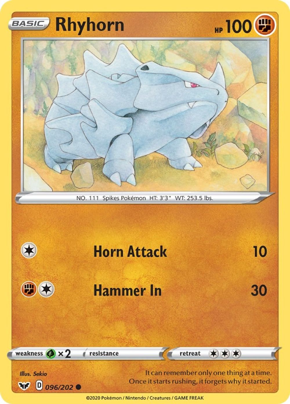 Rhyhorn (096) — SWSH01: Sword & Shield Base Set