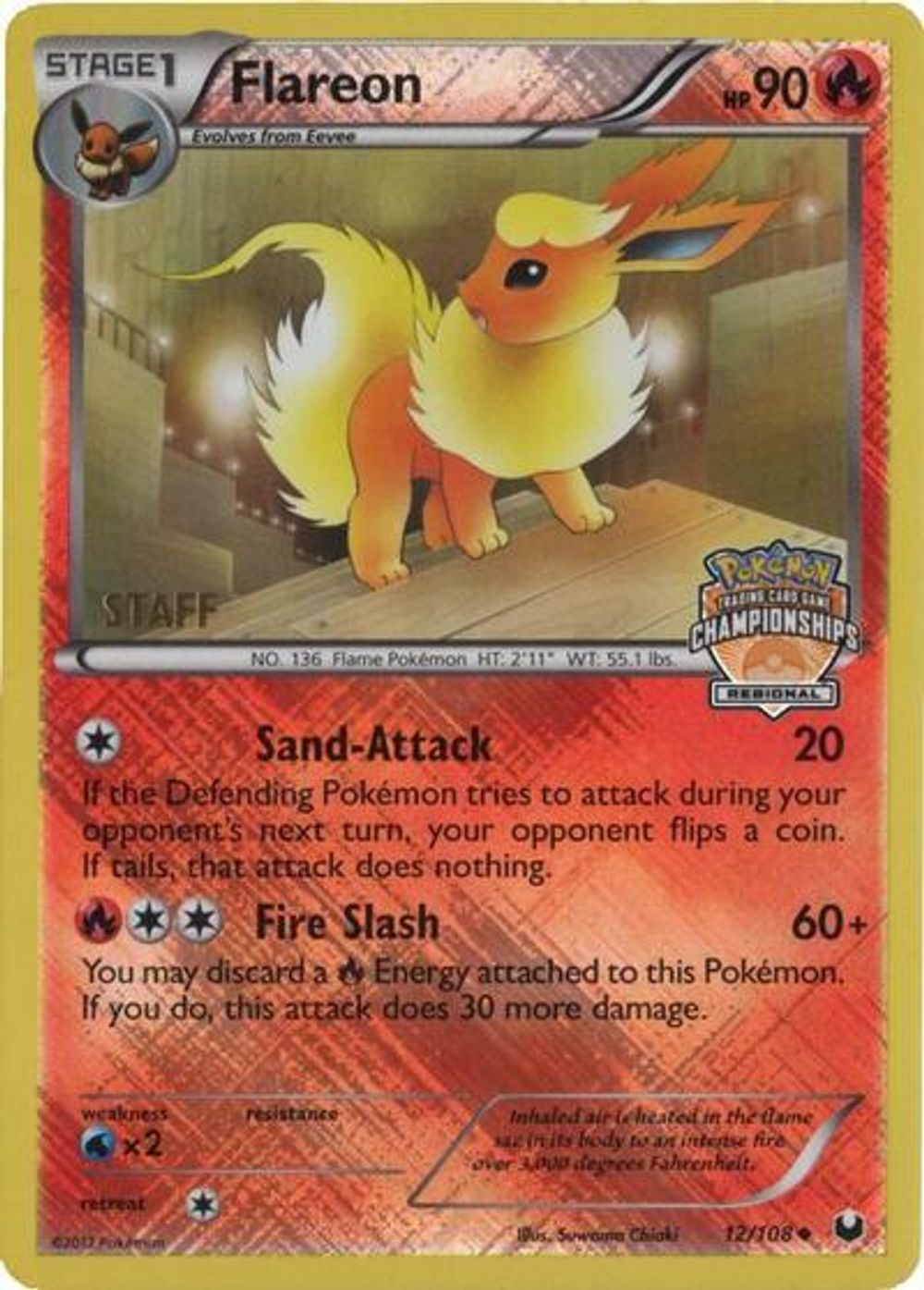 Flareon - 12/108 (Regional Championships) [Staff] — League & Championship Cards